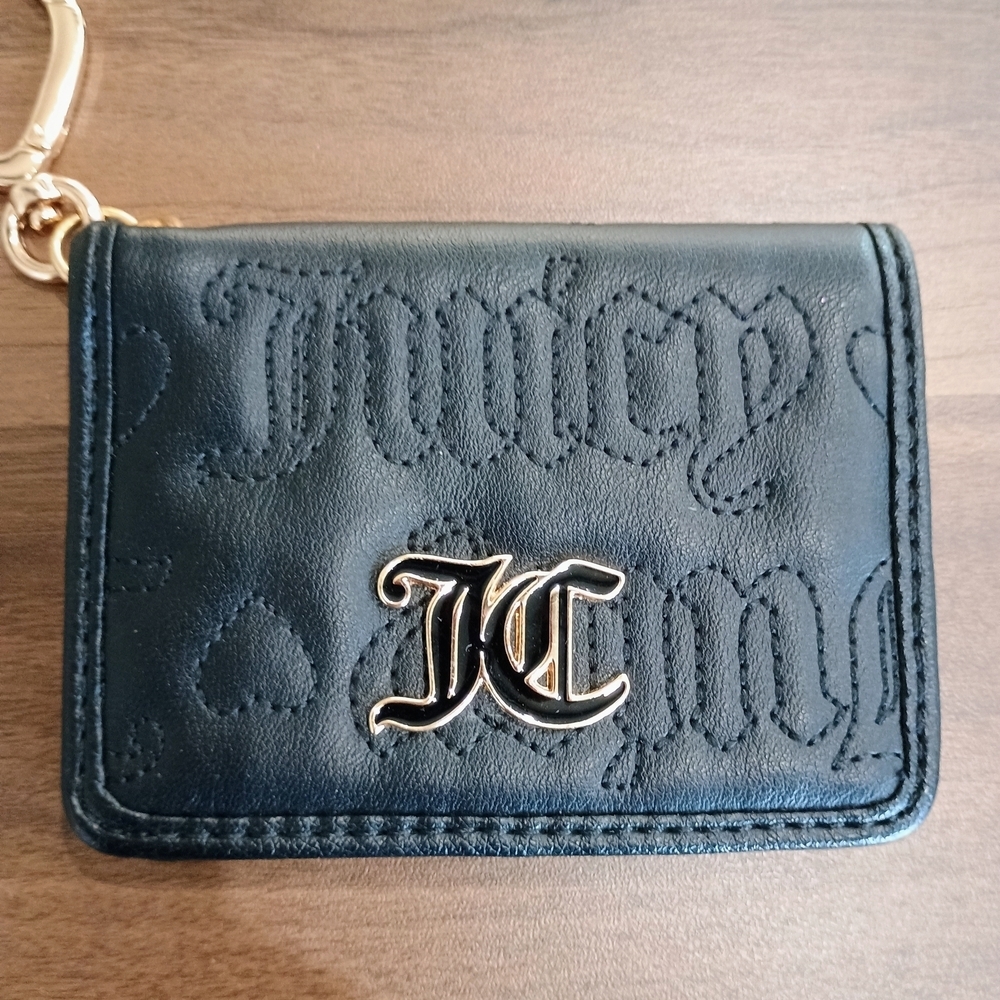 Juicy Couture Black Leather Card Case with Gold Logo